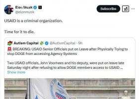 馬斯克指責USAID資助研發生物武器 這些武器殺害了數百萬人